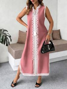 SHEIN LUNE Frauen Große Größen minimalistische geometrische ärmellose Mandarin-Kragen Schlitz Casual Urlaubs Frühlings Kleid, Frauen Sommer Kleider, Sommer Kleid für Frauen, Kleider für Frauen, Frauen Casual Kleider, Casual Kleid, Yacht Kleid, Zanzea Kleid für Frauen, Wow Kleid, Arbeitskleid für Frauen, Schnellversand Frauenkleid, Resort Tragen Frauen, Urlaubskleid, lange Casual Kleider für Frau, Casual Kleider für Frauen Sommer, Chic Kleider für Frauen Sommer, Outfit für Frauen Sommer, Strandkleid - Altrosa - Übersicht 5