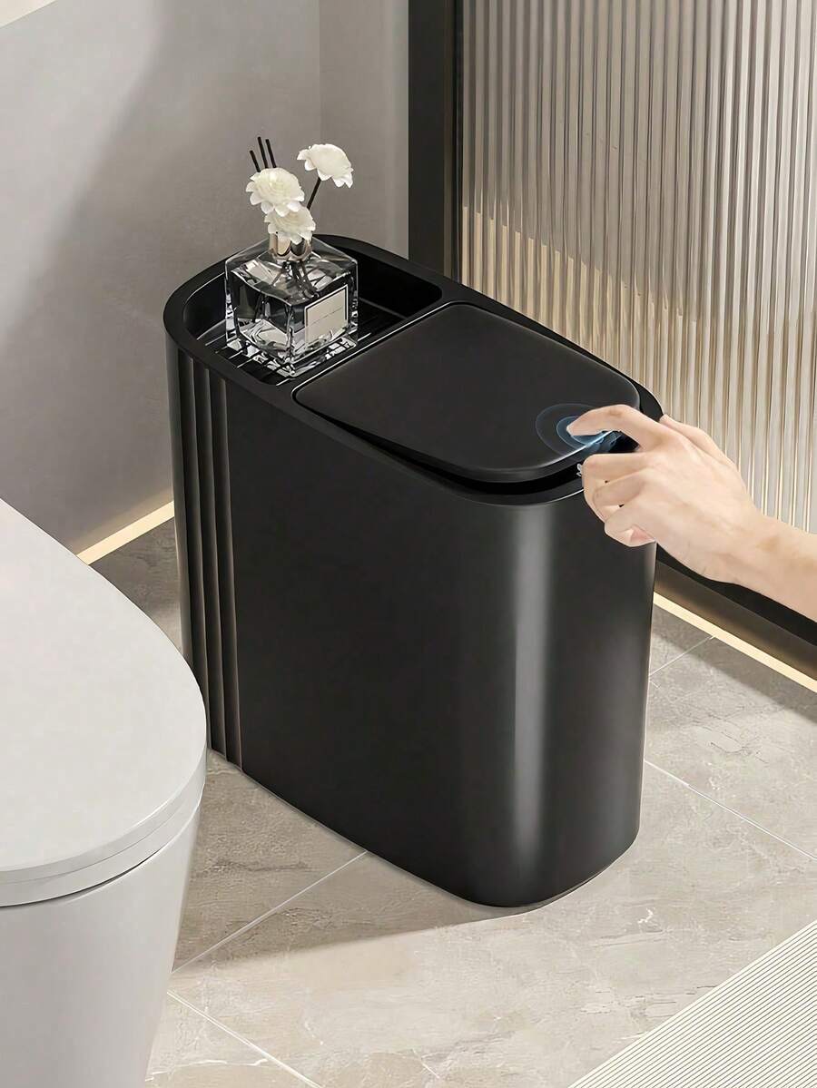 Cestino della spazzatura slim e di grande capacità con coperchio a scomparsa, adatto per l'immagazzinaggio multifunzionale di sacchetti della spazzatura, fazzoletti per aromaterapia, ecc. Cestino portarifiuti impermeabile adatto per cucina, camera da letto, ufficio, lavanderia, bagno, soggiorno, accessori per il bagno domestico, decorazione per la cucina - Multicolore - Visualizzare 1