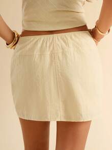 SHEIN BAE Spring/Summer Beach Casual Holiday Pink Linen Striped Skirt/Striped Skirt/Embroidered Skirt/Heavily Embellished Skirt/Summer Skirt/Ibiza/Beach Skirt/South Of France Holiday/Italian Skirt/Basic Style - Yellow - View 2