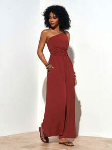 Zivah 2026 Spring/Summer New Arrival, Suitable For Valentine's Day, Wedding Season, Music Festivals, Easter, Western Style, Nomadic Style, Bohemian, Nashville, Party Attendance, Wedding, Evening Party, Date, Gathering, Birthday Party, College Style, Student Wear, Daily Outings, Basic Versatile, Casual, Vacation, Cruise Travel, Beach, Sunbathing, Viral Hit, Elegant, Commute, Business Casual, One-Shoulder - Rust Brown - View 5