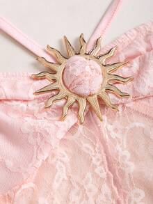 Sweetra Women's Pink Lace Halter Neck Tie Back Camisole - Baby Pink - View 3