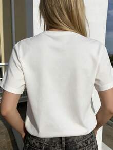 DrmWander 女士T恤，休闲街头风印花短袖T恤，可爱夏季上衣 - 白色 - 查看 2