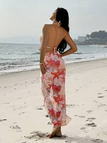 Swim Vcay Summer New Arrival Multi-Color Popular Ocean Print Romantic Beach Vacation Mermaid Beach Dress, Gathering & Slimming, Viral Party Cruise Outfit, Women 3-Piece Swimwear Set Including Bikini Bottom & Skirt Beach Set For Women Pool Party Outfit Women Beach Club Outfit Swim Oasis 3 Pieces Set Sea Shell Outfit - Multicolor - View 3