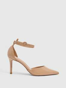 CUCCOO SZL Women Shoes Women's New Simple Fashion High Heel Color Scheme Cloth High Heel Thin Square Heel Ankle Strap Pointed Toe Hollow Low Vamp Sexy Versatile Commuter PU Material Festival Spring Summer Four Seasons Workplace Festival Dating Street Fashion Classic Sandals Elegant Women's Shoes - Apricot - View 2