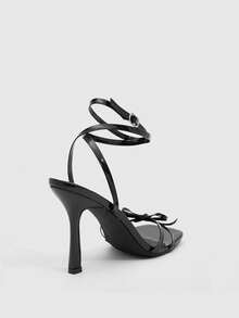 CUCCOO SZL 女士方头水钻踝带凉鞋，圣诞节必备 - 黑色 - 查看 4