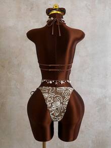 Swim Vcay 2026 New Spring/Summer Women 2pcs Swimsuit Set, Special Fabric Beach Vacation Elegant Casual Swimwear - Brown - View 2