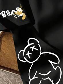 女士休闲印花圆领短袖T恤 - 黑色 - 查看 5