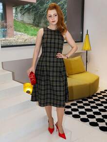 Gretanique Vintage Sleeveless Waist Gathered A-Line Plaid Dress For Women Checkered Dress Women Midi Dress Plaid Dress Women Frenchy Women Dresses Elenzga Women Dress - Multicolor - View 1