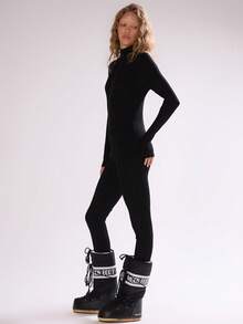 MUSERA Fitted Zip Through Jumpsuit Autumn Fall  Ski Vacation Lounge Holidays Apres-Ski Aspen Spring Summer Elegant Casual - Black - View 3