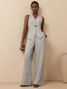 Vesra Spring/Summer New V-Neck Single-Breasted Sleeveless Vest + High-Waist Loose Pleated Wide-Leg Pants Women's Two Pieces Suit For Office Wear - Multicolor - View 1