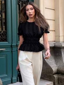 Pariaura Soft, Stretchy & Lightweight Lace Short Sleeve T-Shirt, Women's Summer T-Shirt, Women's Summer Holiday Outfit T-Shirt - Black - View 4