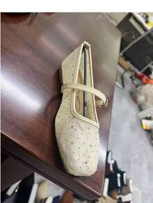 Rosivie Women's Buckle Design Square Toe Fashionable Flat Shoes - Apricot - View 10