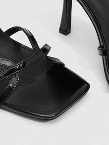 CUCCOO SZL Women's Square Toe Rhinestone Ankle Strap Sandals For Christmas Prom Heels Summer Shoes - Black - View 2