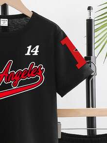 男童休闲时尚创意图案T恤短裤套装（2件套），舒适百搭，适合春、夏、秋季日常穿着。 - 彩色 - 查看 5