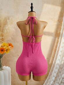 Bellisia Elegant Spaghetti Strap Ruched Jumpsuit In Fuchsia, Fitted - Pink - View 2
