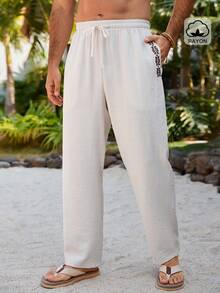 Manfinity RSRT 男士弹力腰带抽绳口袋休闲宽松裤，夏季百搭 - 卡其色 - 查看 5