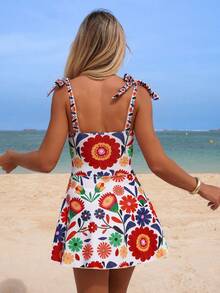 Swim Lushoire 女士优雅印花连体泳衣，适合海滩、泳池、休闲派对、度假、春夏穿着 - 彩色 - 查看 9