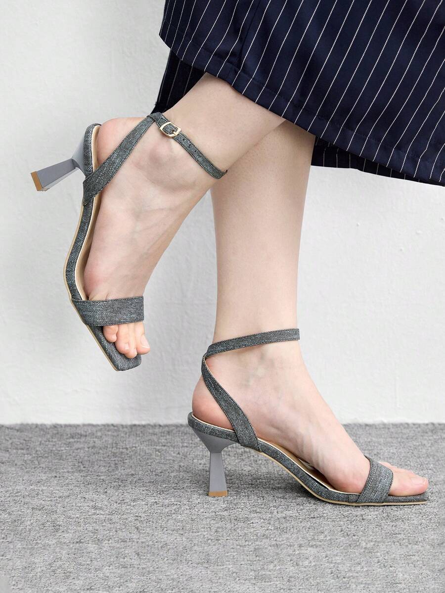 CUCCOO BIZCHIC Women's Gray Minimalist Chunky Heel Sandals, Versatile Casual Commuting Office Shoes Summer Shoes - Light Grey - View 1