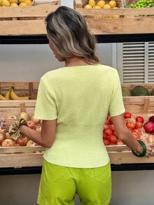 Selianne Women's Elegant Short Sleeve Cardigan, Spring/Summer - Green - View 2