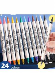 1 Set Acrylic Marker Pen, Colored Paint Marker Pen, Water-Based Double-Tip Pen, Watercolor Pen, Watercolor Oil Painting Pen - Multicolor - View 6