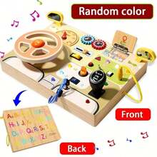 MINKOJA 儿童字母方向盘忙碌板，木制活动板，木制学习益智玩具，汽车零件忙碌板，背面印有大小写字母，拼图学习玩具，复活节，复活节礼物，儿童节玩具，派对礼物，派对礼品袋填充物，减压玩具，儿童活动方块 - 彩色 - 查看 11