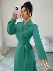 Elenzga Ladies Weave Elegant Autumn Long Dresses For Vacation - Teal Blue - View 4