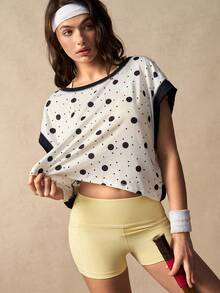 VARSIVA 女士波点印花露背宽松运动T恤 - 黑與白 - 查看 6