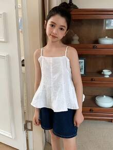 Dazy Kids 女童无袖刺绣波浪下摆宽松背心，夏季 - 白色 - 查看 4