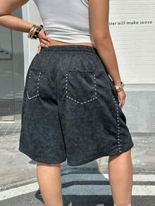 Muchica 2026SSpring And SummerPlus Size Women Street Style Casual Drawstring Shorts - Black - View 2