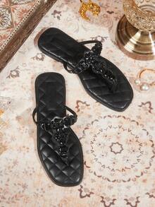 CUCCOO TILAWA Women's Rhinestone Flat Sandals - Black - View 1