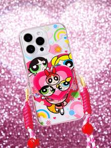 THE POWERPUFF GIRLS X SHEIN 可爱透明手机壳，适用于 11-17 Pro Max，带手机壳挂钩，多功能可拆卸防丢肩带斜挎手机链，配件肩带手机壳徒步带手机绳 - 淺粉色 - 查看 8