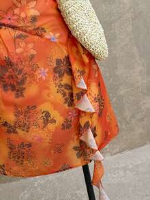INAWLY Women's Floral Print Spaghetti Strap Mid-Length Dress - Orange - View 5