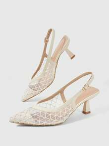 Sleekvia Sepatu Hak Tinggi Wanita Terbaru dengan Ujung Lancip, Hak Stiletto, Tali Belakang, Desain Jala, Sederhana, Nyaman, Serbaguna, Sepatu Kerja Elegan - Chantilly - View 3