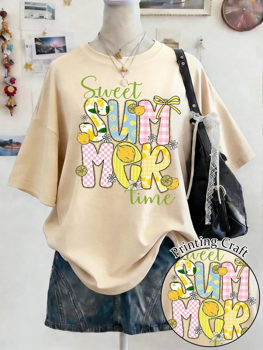 Lalippa Women's Colorful Print Oversized T-Shirt - Apricot - View 1