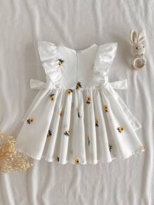 Loomiva 女婴编织花卉图案圆领荷叶边下摆休闲连衣裙 - 彩色 - 查看 6