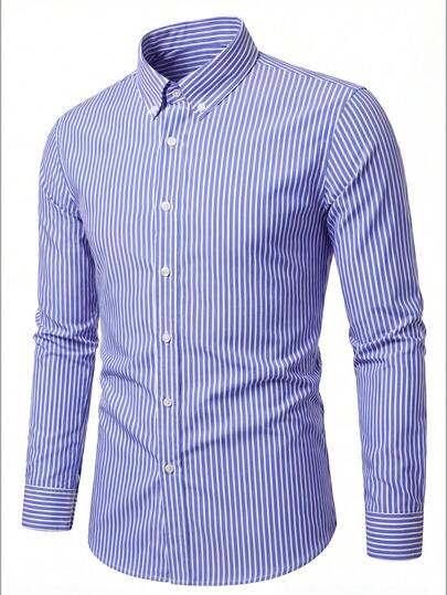 Manfinity Bizformal Men's Casual Striped Button-Down Long Sleeve Shirt
