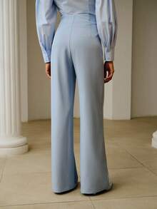 ZEYLAH Women's Solid Color Casual Versatile Wide Leg Pants For Daily Wear - Blue - View 3