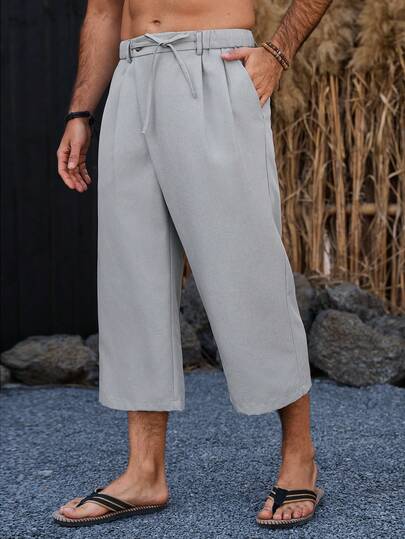 VENTUSAIL Pantalones cortos casuales de color gris oscuro hasta la rodilla para hombres