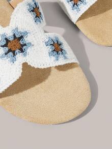 Styleloop 女士米色蓝绿色钩编拖鞋，清爽休闲舒适沙滩凉鞋 - 米色 - 查看 4