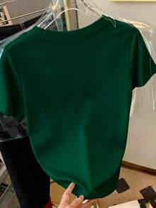 Resyla Camiseta de mujer casual de unicolor con cuello redondo y manga corta - Verde Oscuro - Ver 2