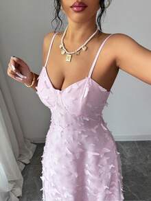 Modelyn 女士优雅蝴蝶贴花长吊带连衣裙，适合夏季度假和约会 - 粉色 - 查看 4