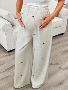 SHEIN 孕妇休闲/通勤蝴蝶结条纹印花裤 - 彩色 - 查看 5