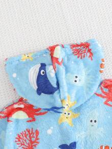 SHEIN Young Boy Ocean Creature Print Hooded Swimsuit Top - Blue - View 5