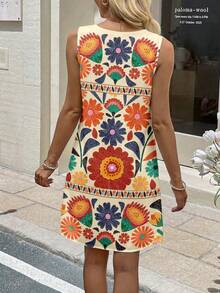 Sylviya Women's Casual Sleeveless Printed Short Vacation Dress, Summer Dress, Vacation Outfit, Bohemian Style Dress, Strapless Dress, Shirt Dress - Multicolor - View 2