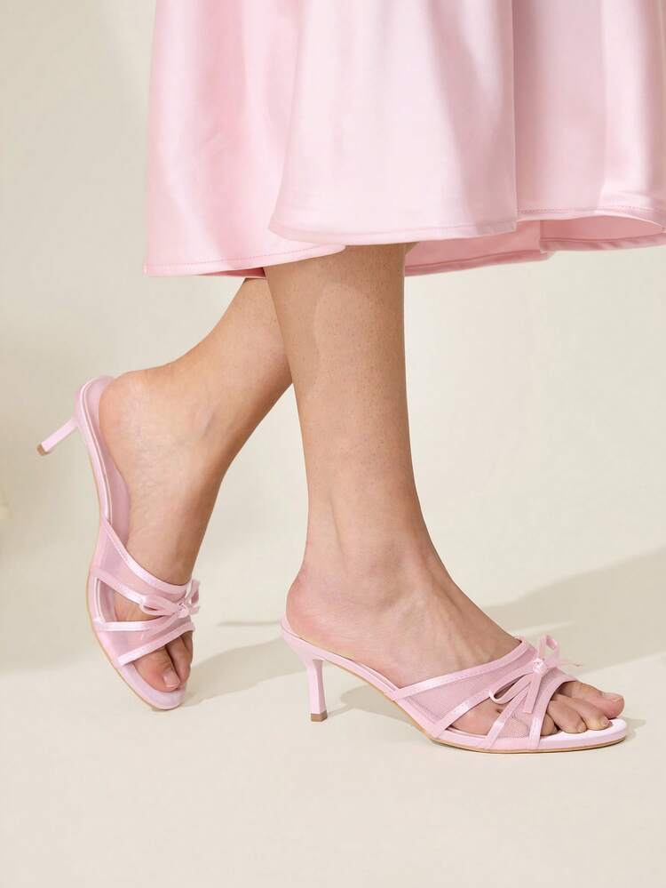 CUCCOO CHICEST Women's White PU + Red & White Plaid Bow & Cherry Decor Cute & Fashion Mules, Comfortable Round Toe High Heel Sandals Wedding Shoes Summer Shoes Bride Shoes