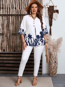EMERY ROSE Plus Size Casual Minimalist Shirt, Suitable For Summer - Multicolor - View 3