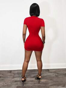 BamGleam Gaun Mini Wanita Seksi dengan Motif Jala dan Patchwork, Musim Semi/Panas - Merah - View 2