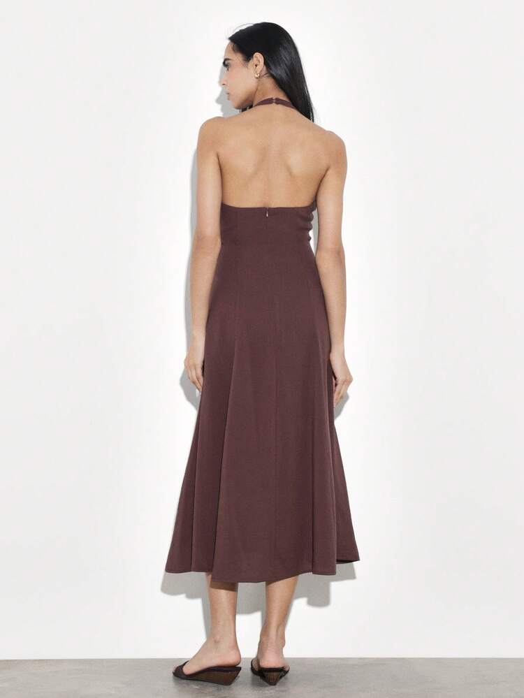 KSTM Damen ärmelloses Maxikleid mit Trägerhalsausschnitt, A-Linie, knöchellang, für festliche Anlässe, Burgunderrot