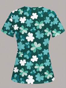 PopScrub 女士V领短袖三叶草印花工作服上衣 - 彩色 - 查看 2