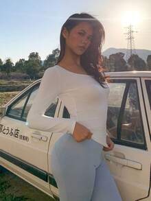 Fluxe Áo thun dài tay cổ tròn in họa tiết dành cho nữ, kiểu dáng thường ngày. - trắng - Xem 6